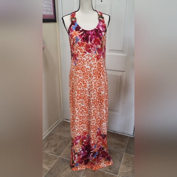 JohnPaulRichard Dresses & Skirts - John Paul Richard POrange Animal Print & Floral Print Maxi Dress Size M Stretchy